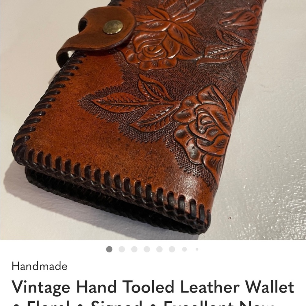 Vintage Hand Tooled Leather Wallet • Floral • Signed • Excellent - Picture 3 of 15
